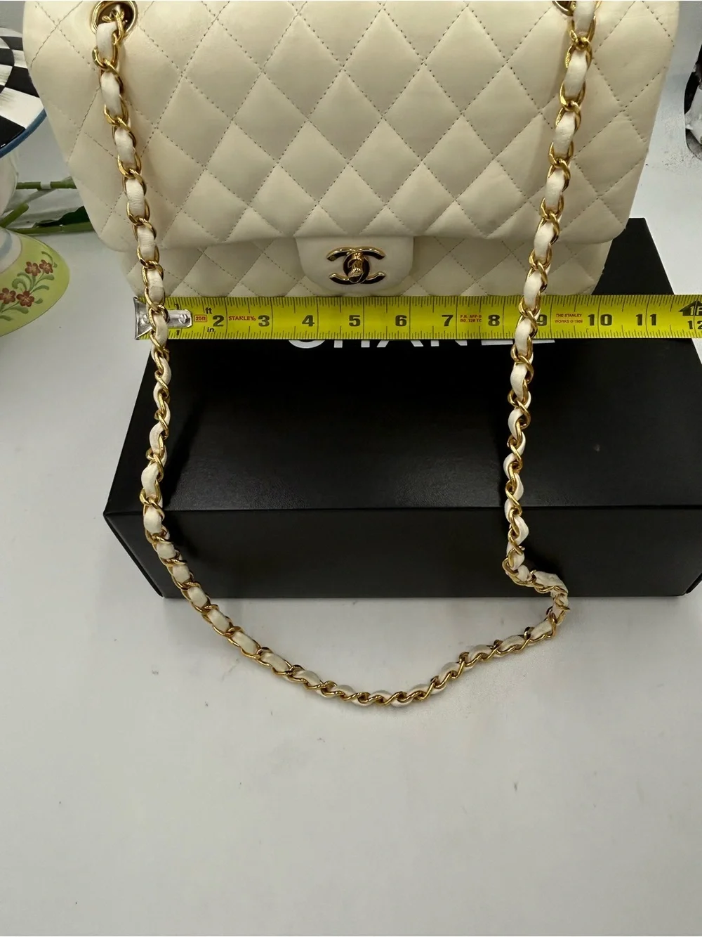 Women's CHANEL Quilted Shoulder Bag in Ivory with Gold Hardware made in France
